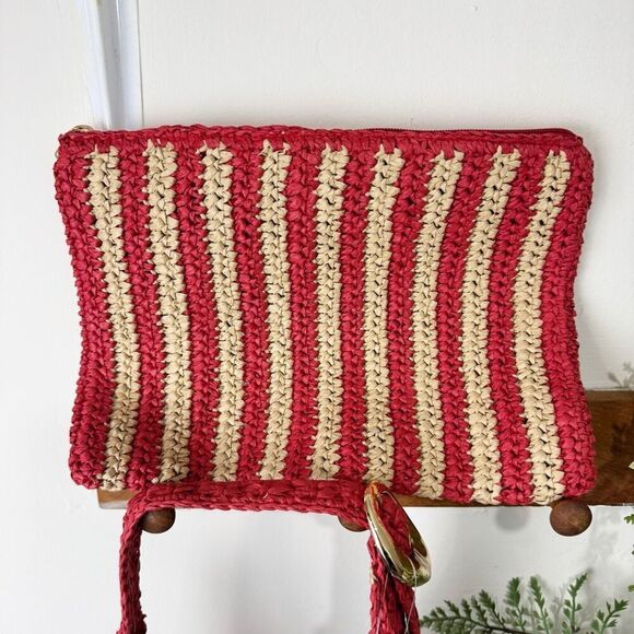 Anthropologie The Love Knot Slouchy Bag: Raffia Buckle Edition | New NWT | Red S - Picture 12 of 16